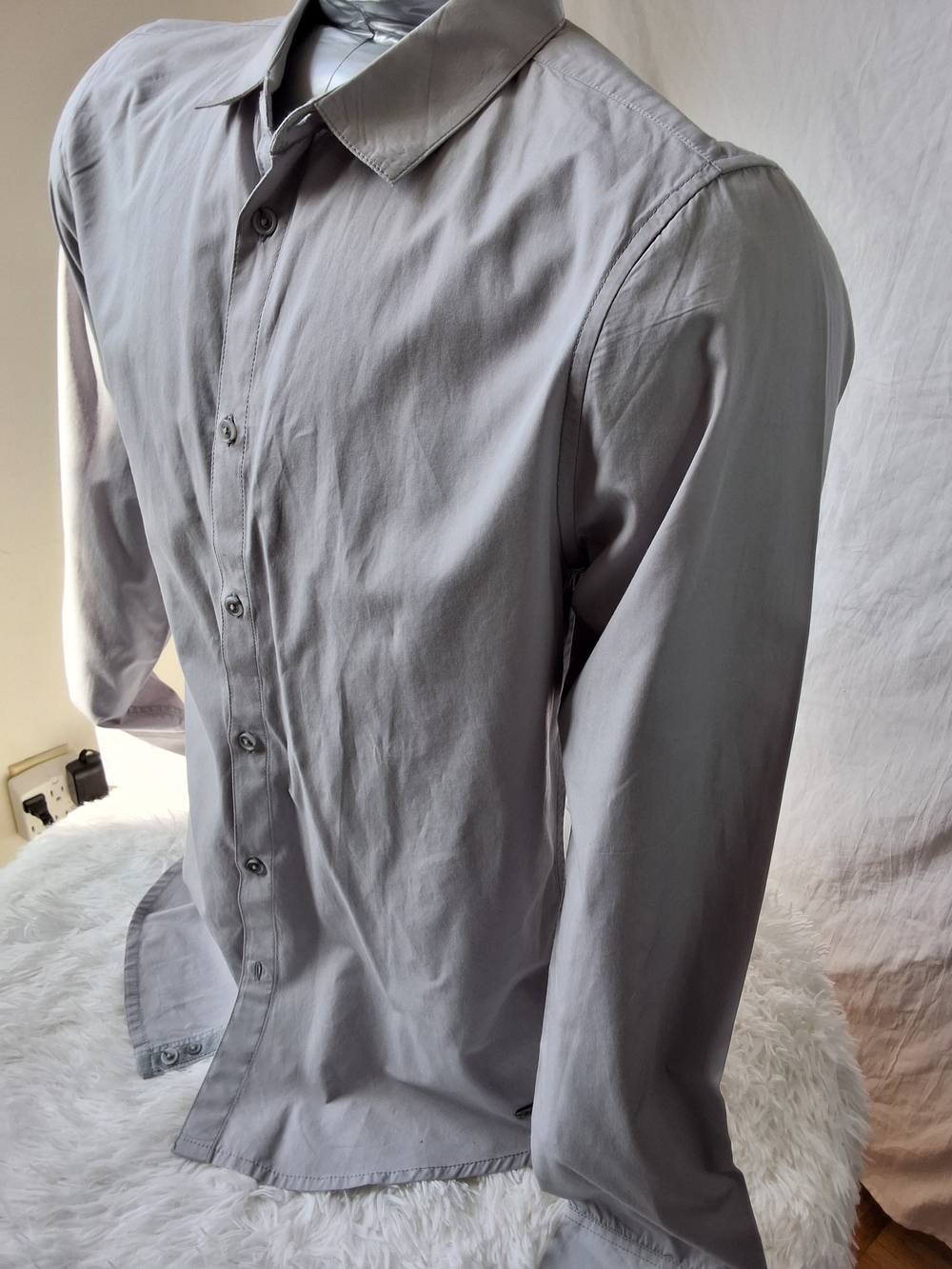 Bench Men’s Button Down Shirt Medium – Grey Long Sleeve Casual Dress Shirt - Picture 2 of 9